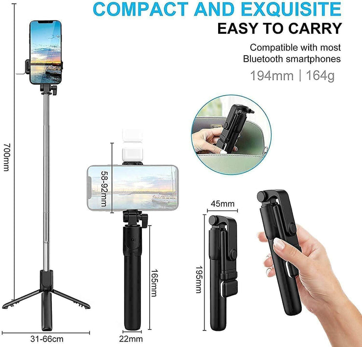 3 in 1 Wireless Selfie Stick Tripod with Flash Light - Sp-rona.co.uk