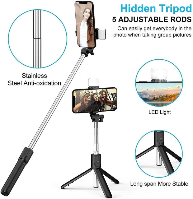 3 in 1 Wireless Selfie Stick Tripod with Flash Light - Sp-rona.co.uk