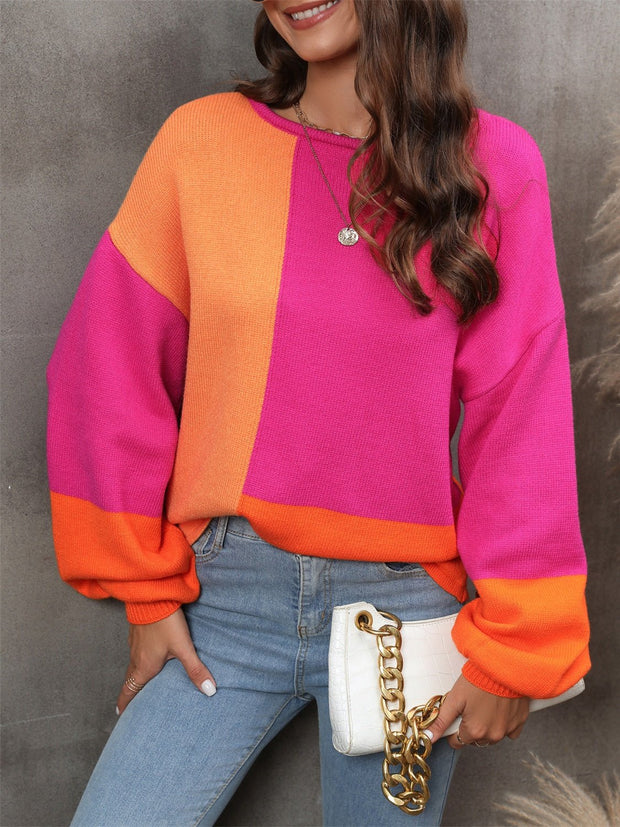 Angel Wings Color Block Round Neck Sweater - Sp - rona.co.uk