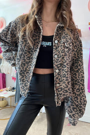 Asymmetrical Hem Collared Neck Leopard Jacket - Sp - rona.co.uk