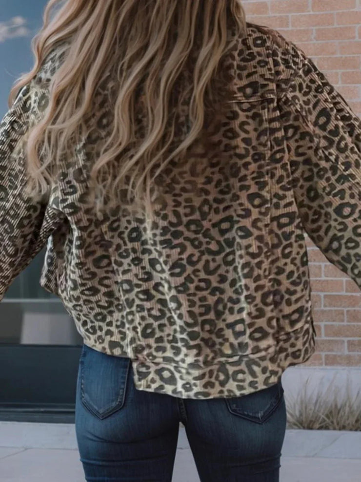 Asymmetrical Hem Collared Neck Leopard Jacket - Sp - rona.co.uk