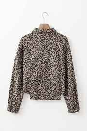 Asymmetrical Hem Collared Neck Leopard Jacket - Sp - rona.co.uk