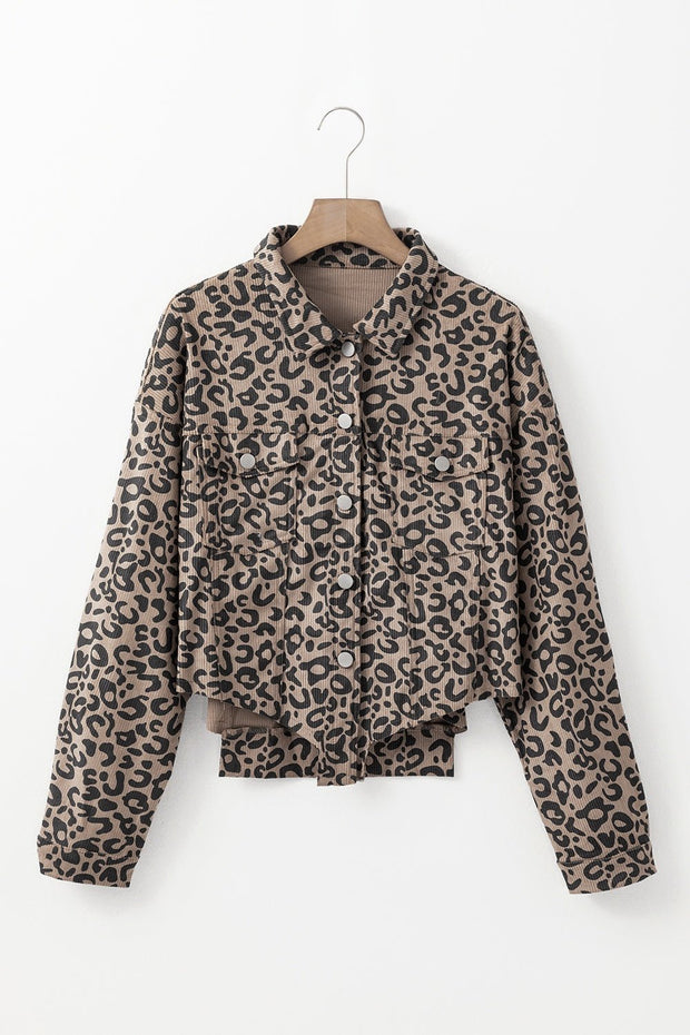 Asymmetrical Hem Collared Neck Leopard Jacket - Sp - rona.co.uk