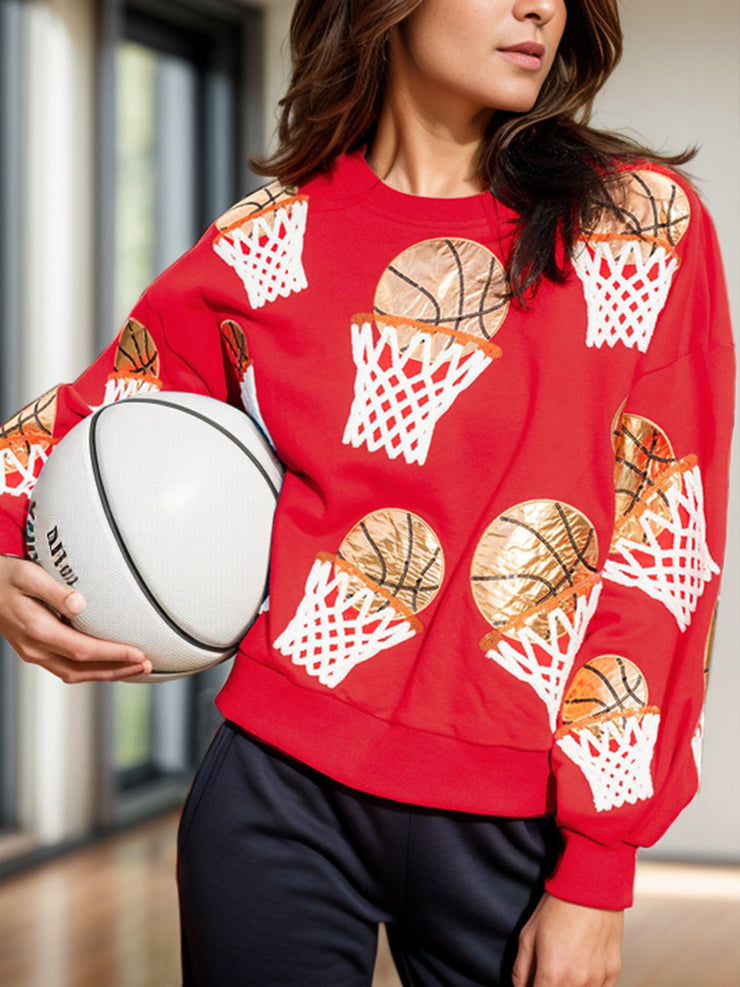 Basketball Round Neck Long Sleeve Sweatshirt - Sp - rona.co.uk