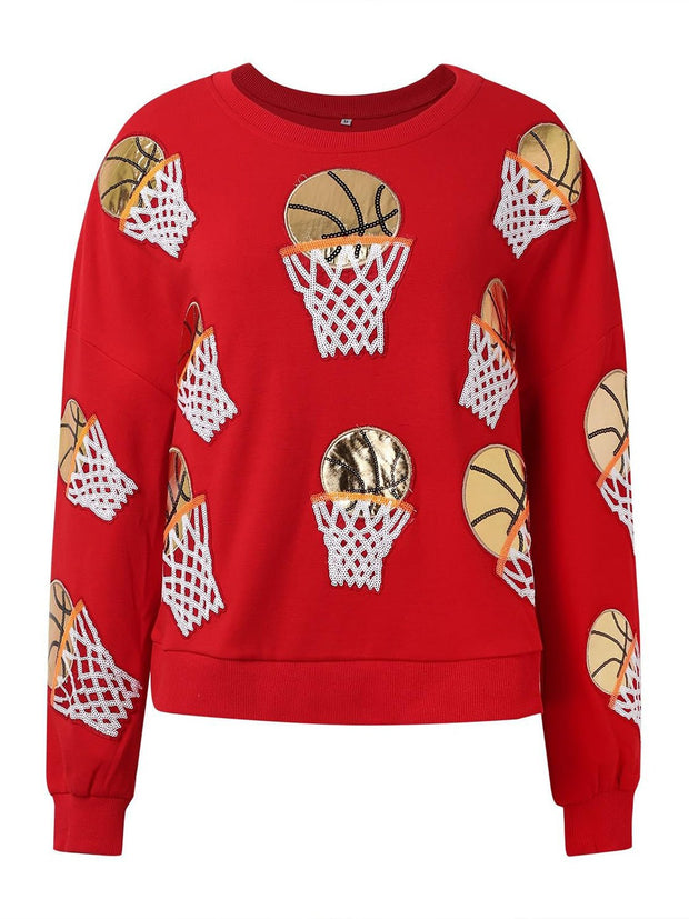 Basketball Round Neck Long Sleeve Sweatshirt - Sp - rona.co.uk