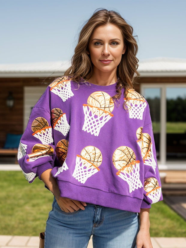 Basketball Round Neck Long Sleeve Sweatshirt - Sp - rona.co.uk