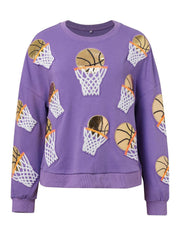 Basketball Round Neck Long Sleeve Sweatshirt - Sp - rona.co.uk