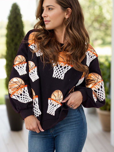 Basketball Round Neck Long Sleeve Sweatshirt - Sp - rona.co.uk