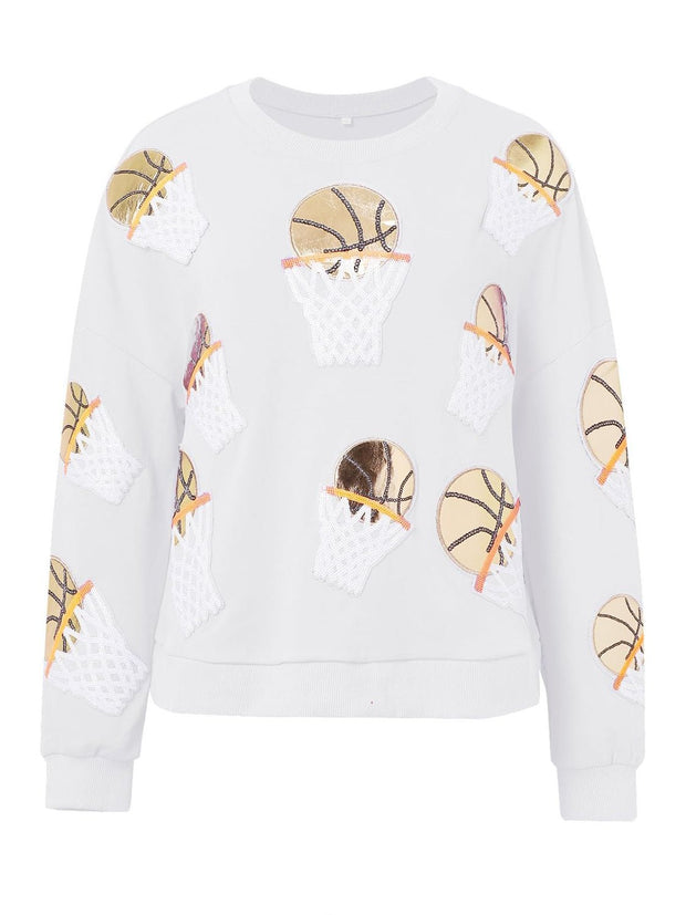 Basketball Round Neck Long Sleeve Sweatshirt - Sp - rona.co.uk