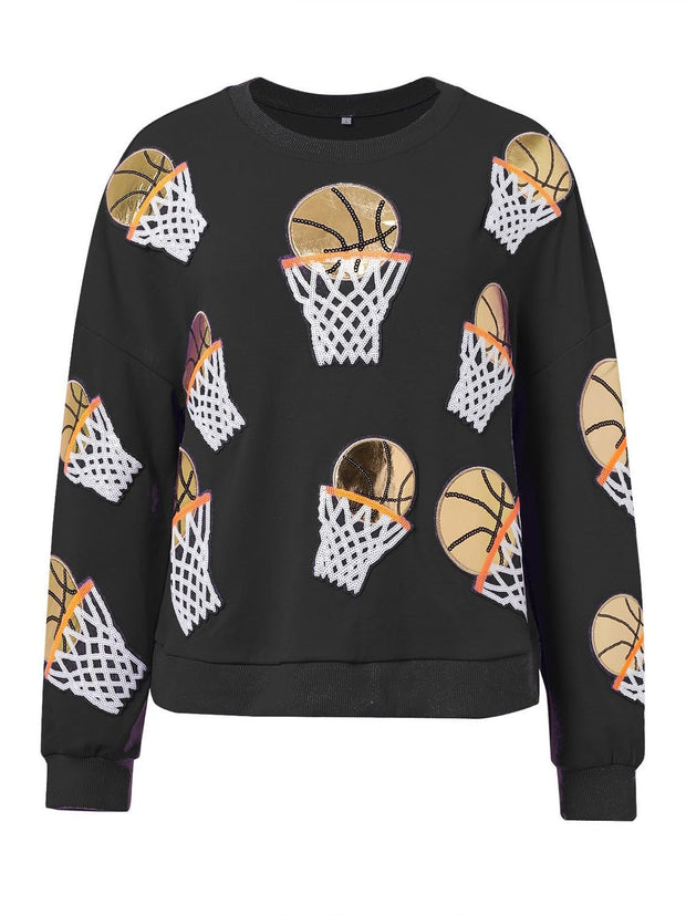 Basketball Round Neck Long Sleeve Sweatshirt - Sp - rona.co.uk