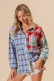 BiBi Color Block Plaid Button Down Shirt - Sp - rona.co.uk