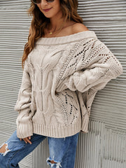 Cable Knit Openwork Off - Shoulder Sweater - Sp - rona.co.uk