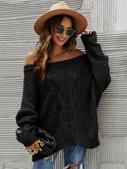 Cable Knit Openwork Off - Shoulder Sweater - Sp - rona.co.uk