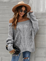 Cable Knit Openwork Off - Shoulder Sweater - Sp - rona.co.uk