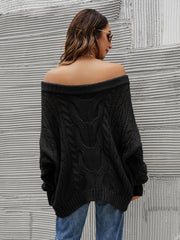 Cable Knit Openwork Off - Shoulder Sweater - Sp - rona.co.uk