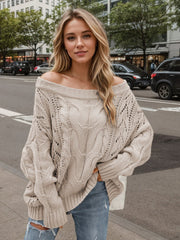 Cable Knit Openwork Off - Shoulder Sweater - Sp - rona.co.uk