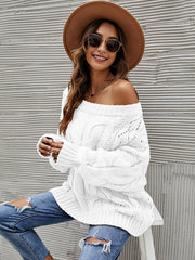 Cable Knit Openwork Off - Shoulder Sweater - Sp - rona.co.uk