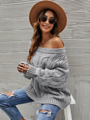 Cable Knit Openwork Off - Shoulder Sweater - Sp - rona.co.uk