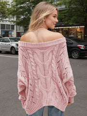 Cable Knit Openwork Off - Shoulder Sweater - Sp - rona.co.uk