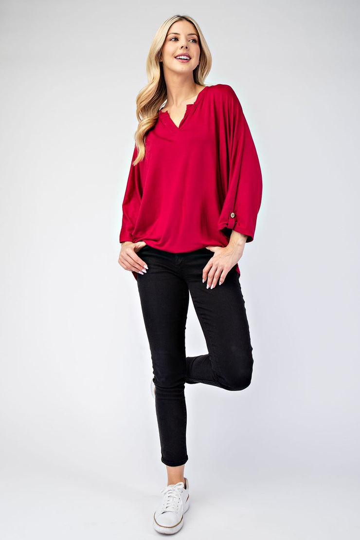 Celeste Full Size Notched Three - Quarter Sleeve Blouse - Sp - rona.co.uk