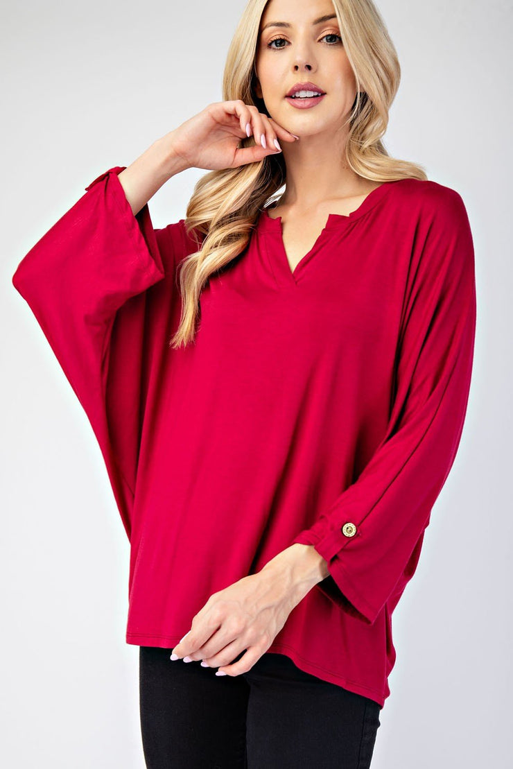 Celeste Full Size Notched Three - Quarter Sleeve Blouse - Sp - rona.co.uk