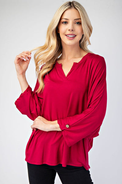 Celeste Full Size Notched Three - Quarter Sleeve Blouse - Sp - rona.co.uk