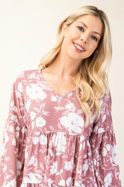 Celeste Full Size Tiered Floral Celeste Full Size Tiered Floral V - Neck Long Sleeve Blouse - Sp - rona.co.uk