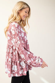 Celeste Full Size Tiered Floral Celeste Full Size Tiered Floral V - Neck Long Sleeve Blouse - Sp - rona.co.uk