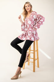 Celeste Full Size Tiered Floral Celeste Full Size Tiered Floral V - Neck Long Sleeve Blouse - Sp - rona.co.uk