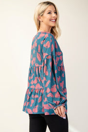 Celeste Full Size Tiered Floral V - Neck Long Sleeve Blouse - Sp - rona.co.uk