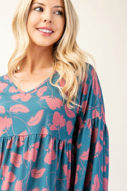 Celeste Full Size Tiered Floral V - Neck Long Sleeve Blouse - Sp - rona.co.uk