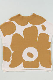 Contrast Flower Mock Neck Short Sleeve Sweater - Sp - rona.co.uk