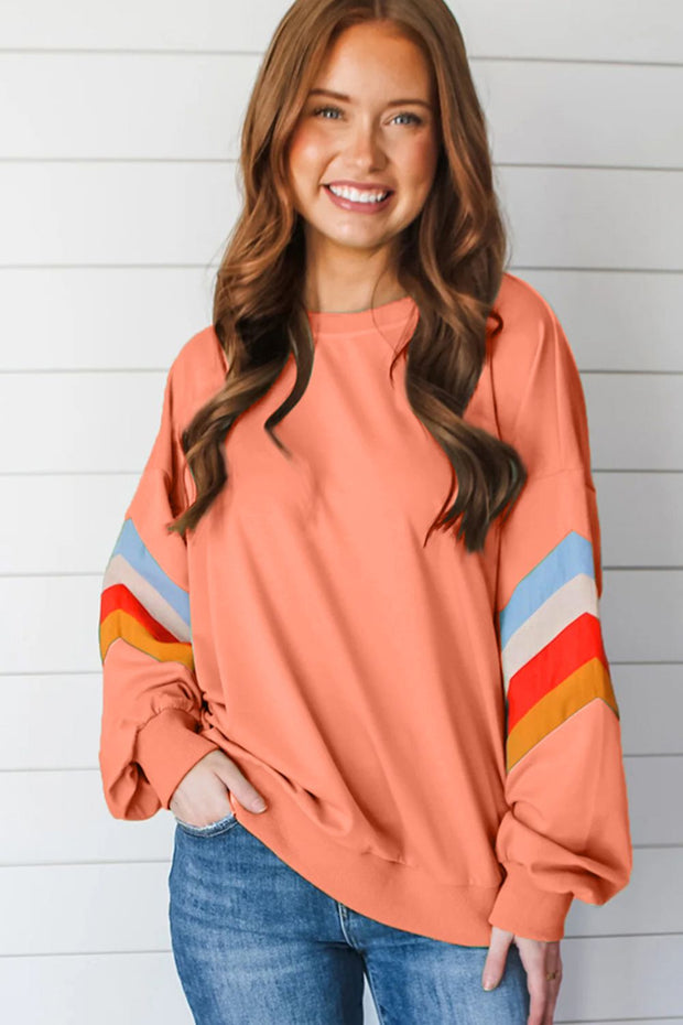 Contrast Round Neck Long Sleeve Sweatshirt - Sp - rona.co.uk