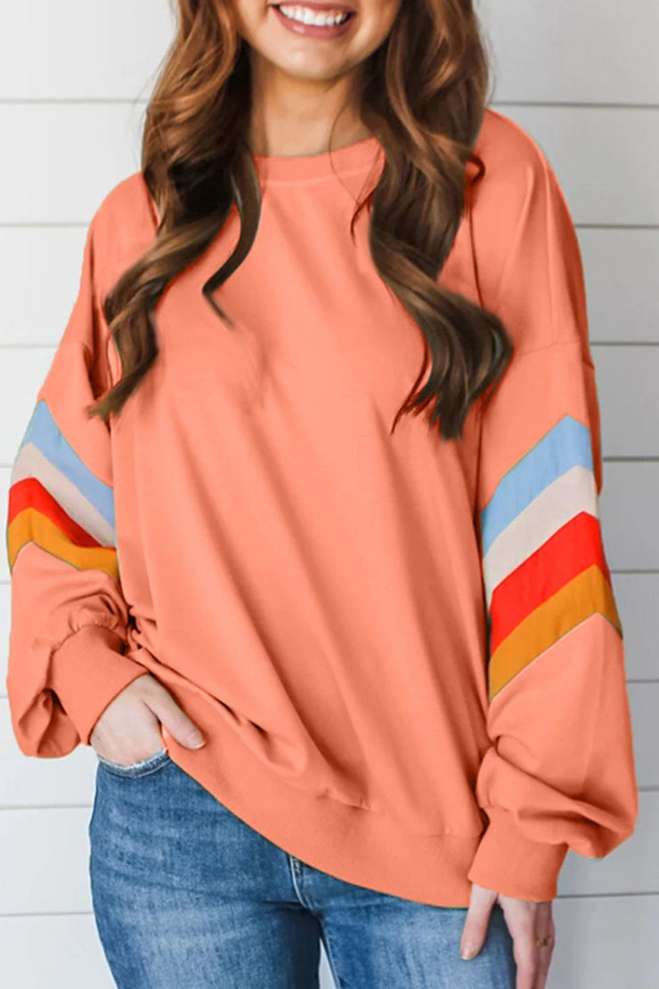 Contrast Round Neck Long Sleeve Sweatshirt - Sp - rona.co.uk