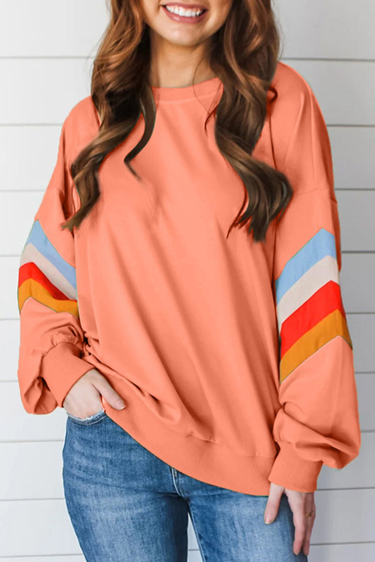 Contrast Round Neck Long Sleeve Sweatshirt - Sp - rona.co.uk