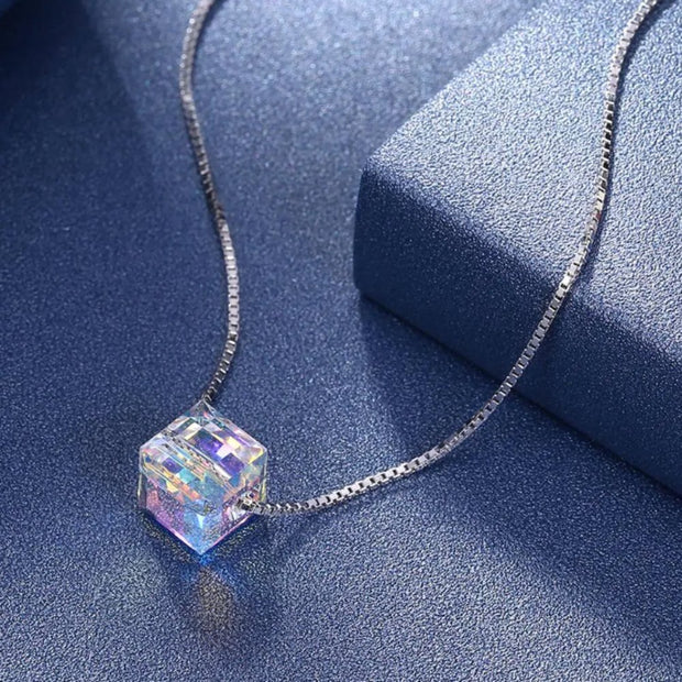 Crystals Aurora Borealis Cube Necklace - Sp-rona.co.uk