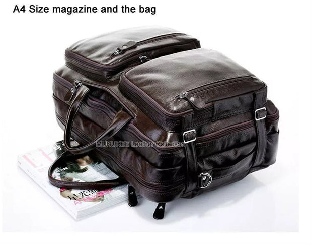 Fashion Multi Function Full Grain Genuine Leather Travel Bag Men