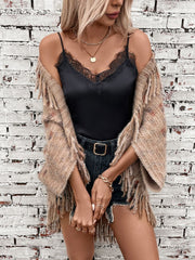 Fringe Open Front Half Sleeve Poncho - Sp - rona.co.uk