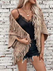 Fringe Open Front Half Sleeve Poncho - Sp - rona.co.uk