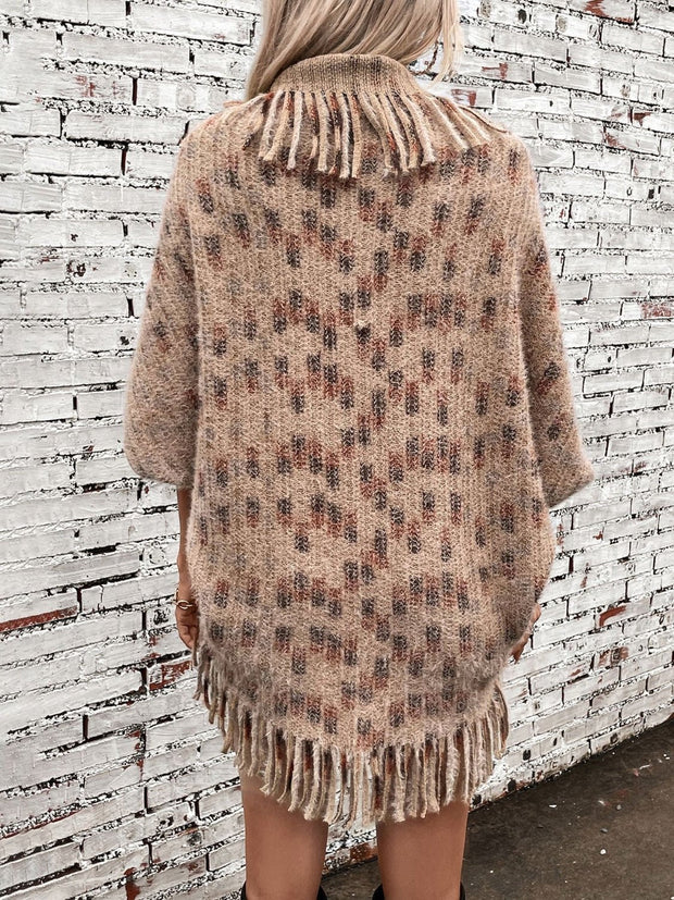 Fringe Open Front Half Sleeve Poncho - Sp - rona.co.uk