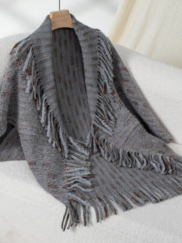 Fringe Open Front Half Sleeve Poncho - Sp - rona.co.uk