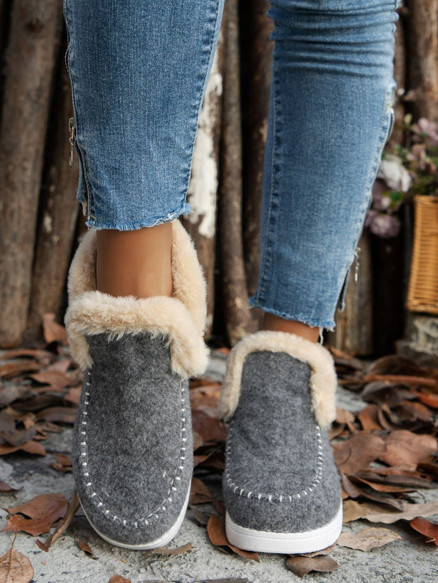 Furry Suede Round Toe Flat Sneakers - Sp - rona.co.uk