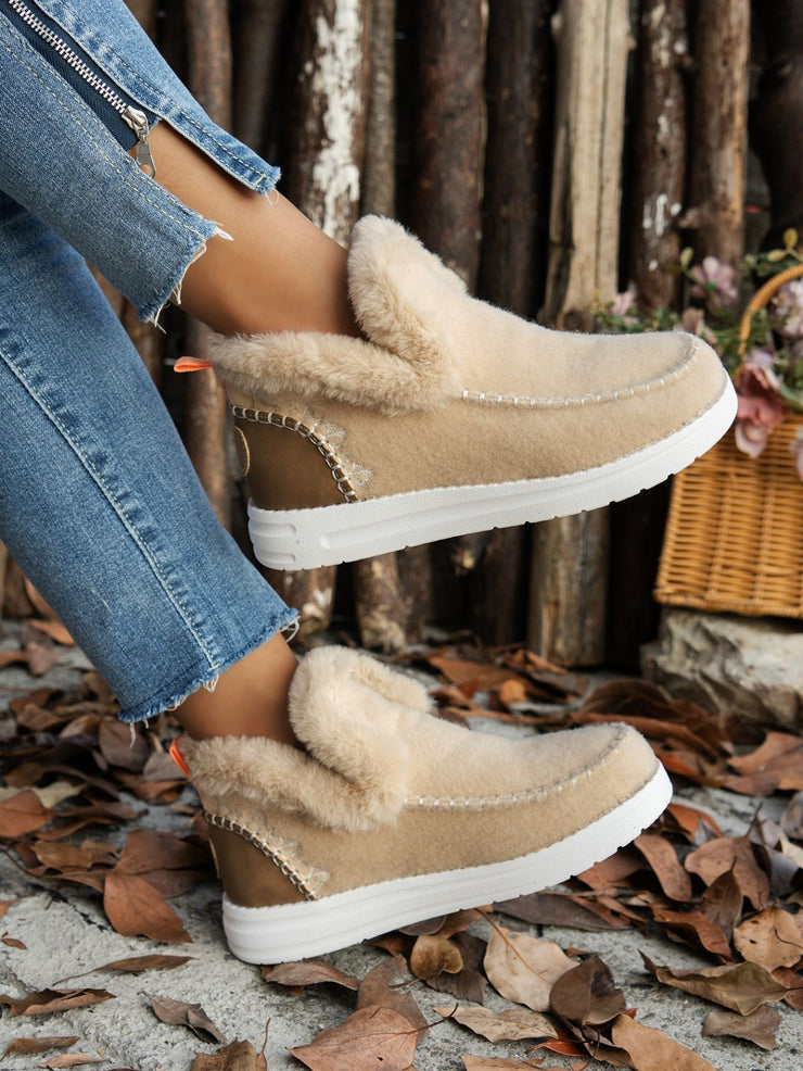 Furry Suede Round Toe Flat Sneakers - Sp - rona.co.uk