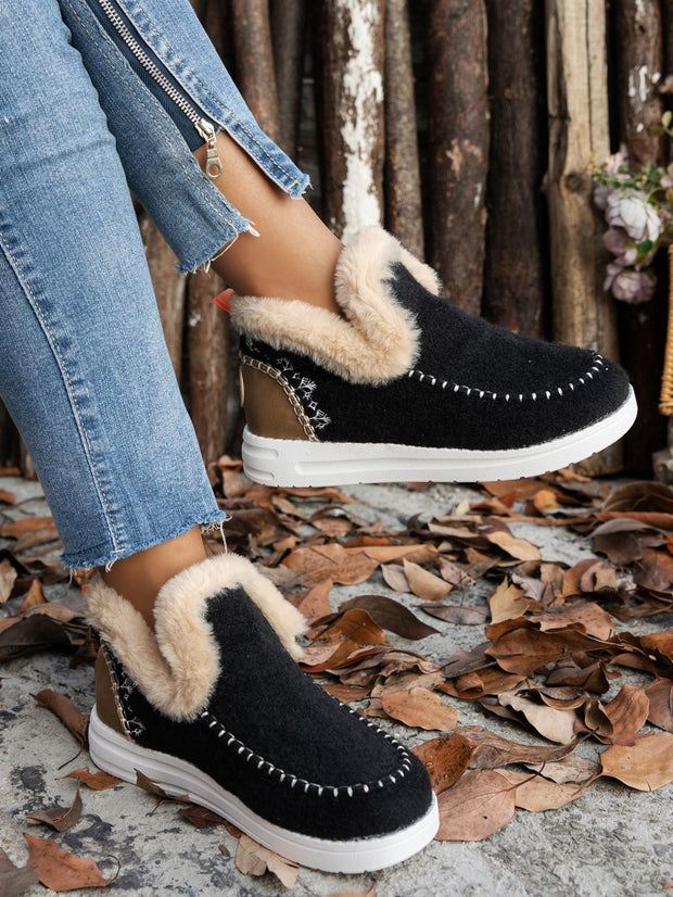 Furry Suede Round Toe Flat Sneakers - Sp - rona.co.uk