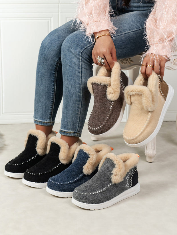 Furry Suede Round Toe Flat Sneakers - Sp - rona.co.uk