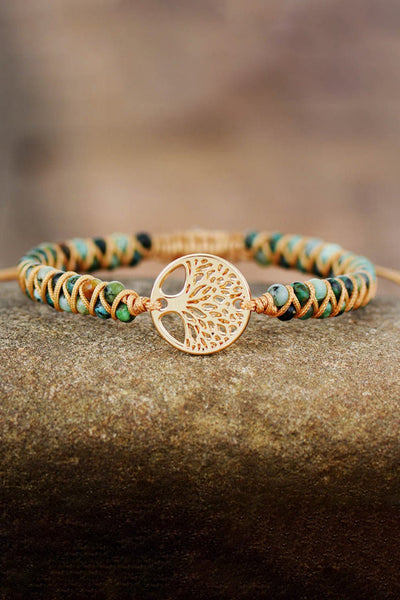 Handmade Tree Shape Beaded Copper Bracelet - Sp - rona.co.uk