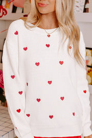 Heart Round Neck Long Sleeve Sweater - Sp - rona.co.uk