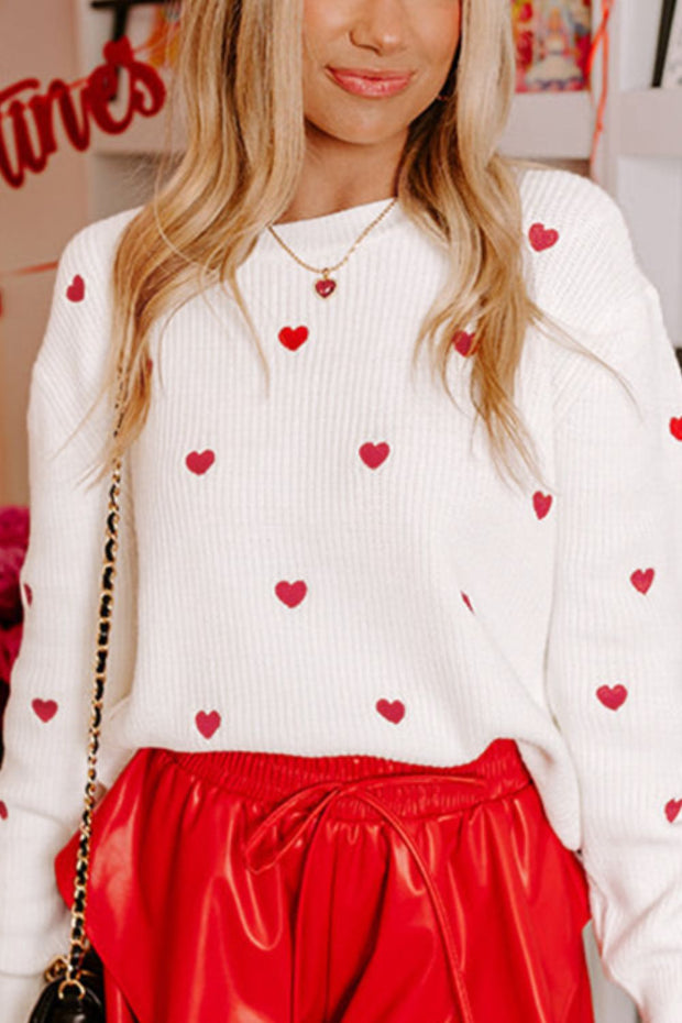 Heart Round Neck Long Sleeve Sweater - Sp - rona.co.uk