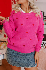 Heart Round Neck Long Sleeve Sweater - Sp - rona.co.uk