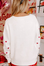 Heart Round Neck Long Sleeve Sweater - Sp - rona.co.uk